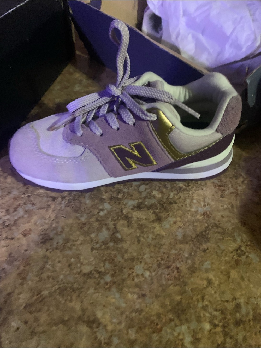 New Balance Kids' Lavender and Gold Lace-Up Sneaker